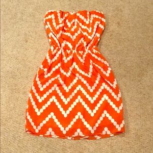 Orange & white polka dot dress. Size small.